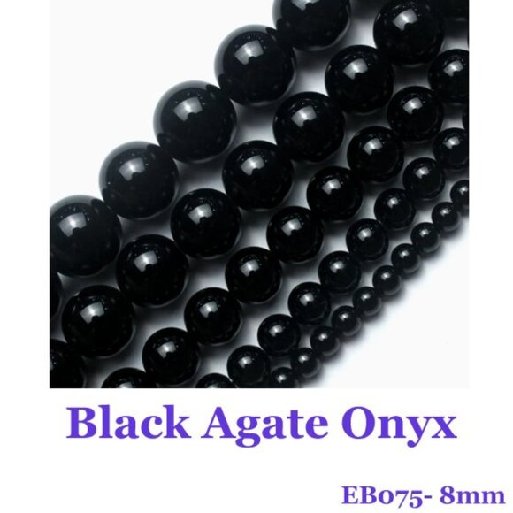Black Agate Onyx Natural Gemstone Beads 15" Strand - Picture 1 of 1